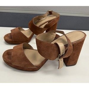 Banana Republic Cutout Brown Sandal Buckle Open Toe Block Heels Women Size 8.5US